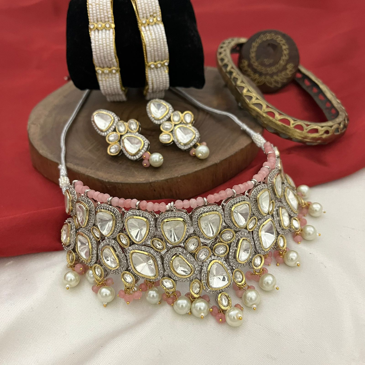 Luxurious Classic Bollywood Inspired Polki Choker Set, Classic Polki Choker Set, Wedding Polki Earrings Set, Bridal Polki Choker, Celebrity Polki Jewellery, Indian Jewellery Set