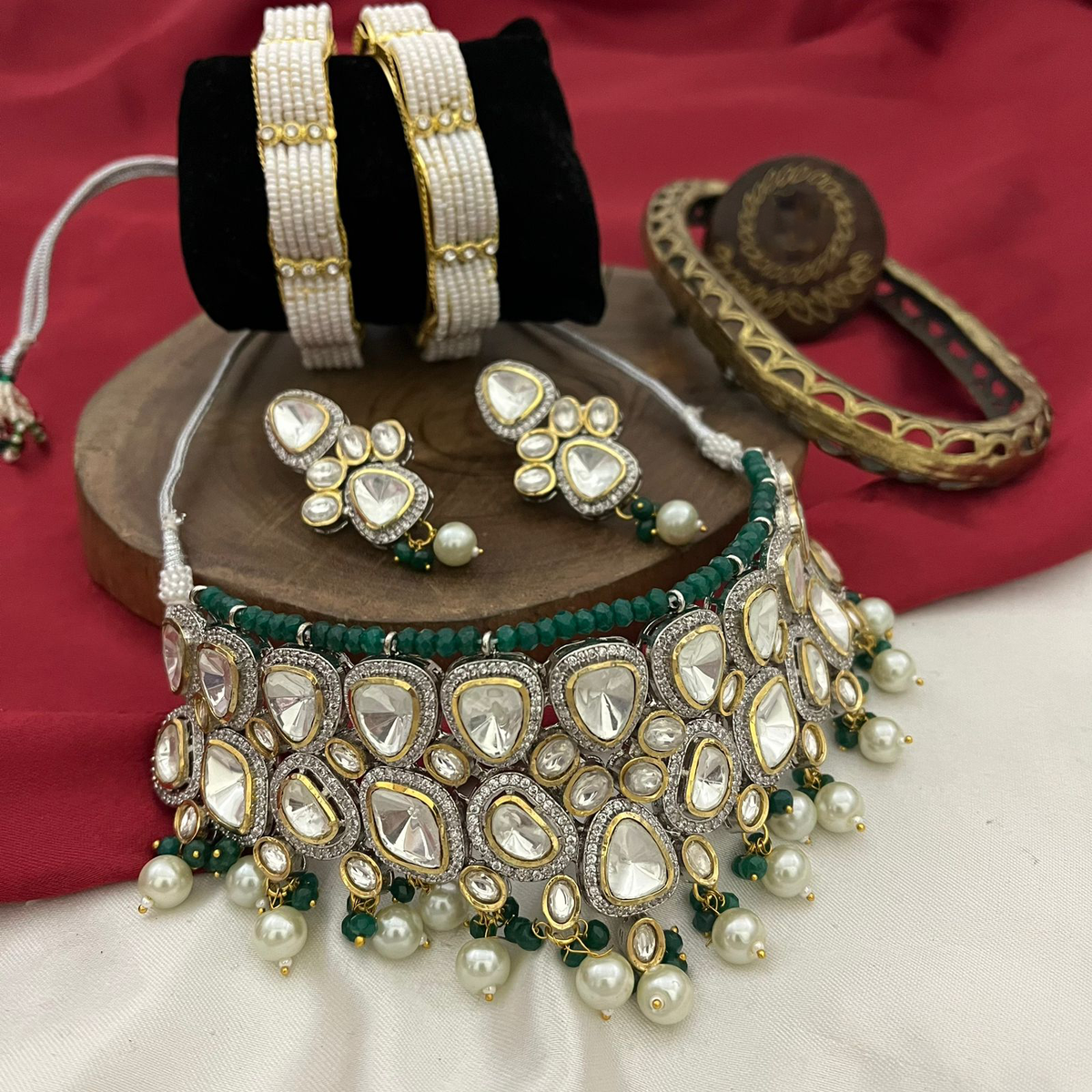 Luxurious Classic Bollywood Inspired Polki Choker Set, Classic Polki Choker Set, Wedding Polki Earrings Set, Bridal Polki Choker, Celebrity Polki Jewellery, Indian Jewellery Set