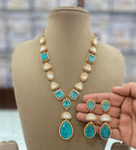 Teardrop Polki Statement Necklace Earrings Set, Teardrop Polki Jewellery, Teardrop Necklace Set, Polki Celebrities Jewellery