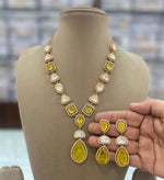 Teardrop Polki Statement Necklace Earrings Set, Teardrop Polki Jewellery, Teardrop Necklace Set, Polki Celebrities Jewellery