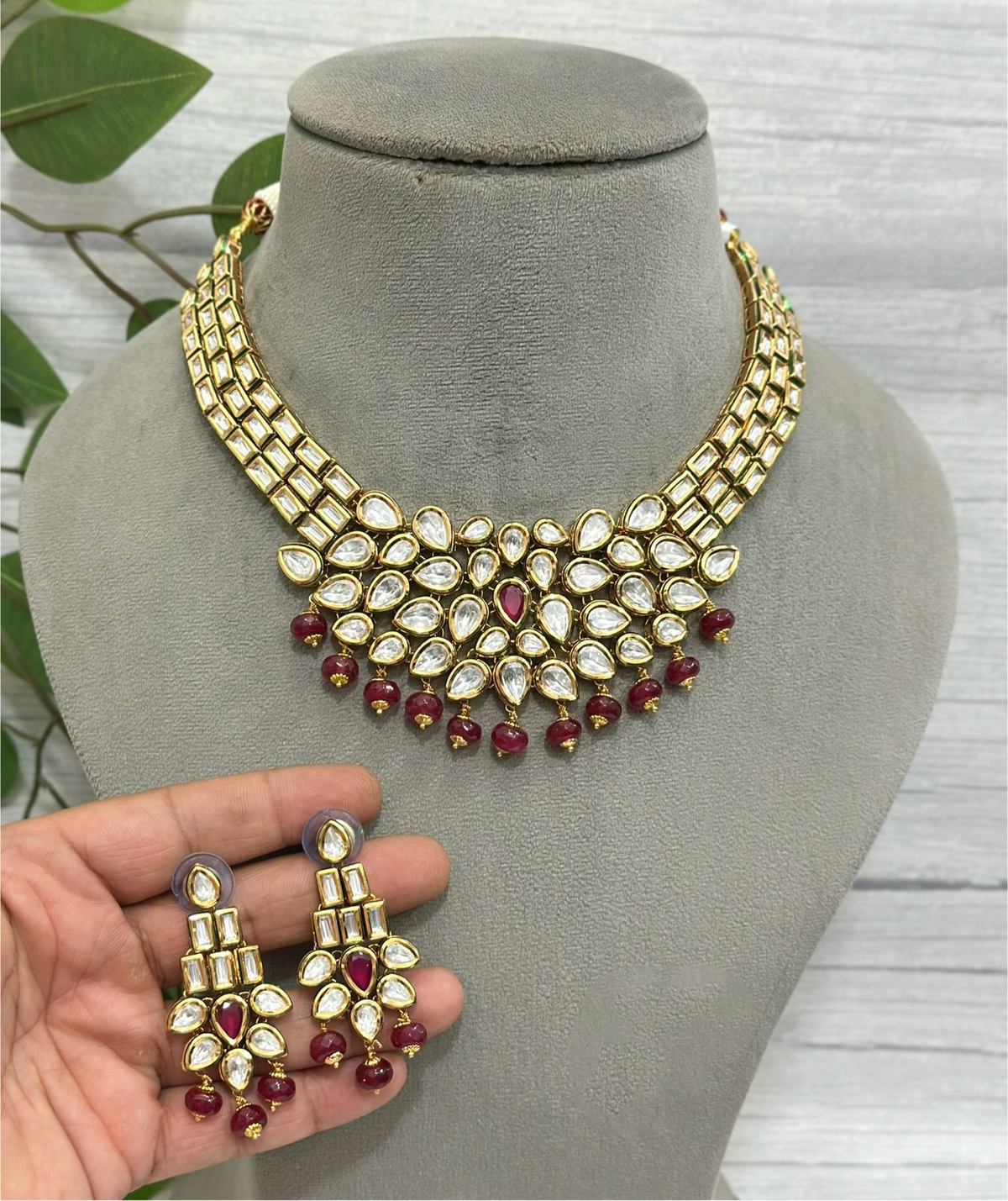 Traditional Pakistani Ruby Necklace Set, Ethnic Jaipuri Necklace Set, Jaipuri Jewellery, Indian Bridal Necklace Set, Bollywood Jewelry Set