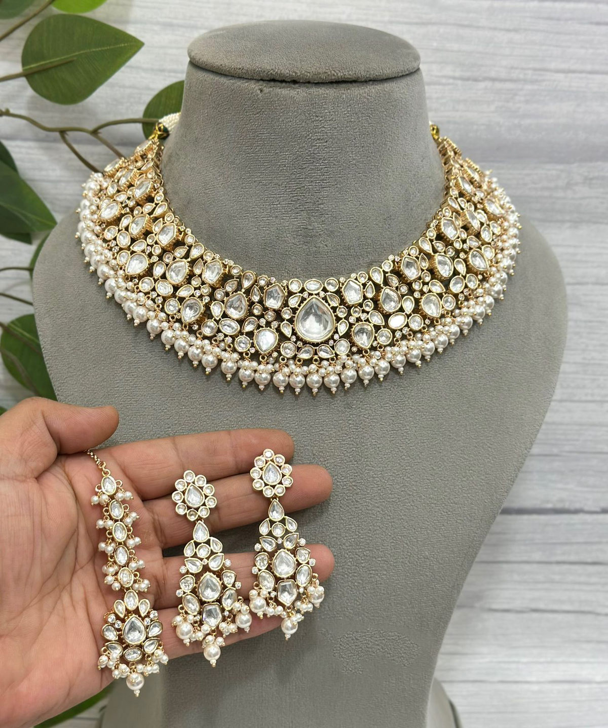 Silver Traditional Choker Earrings Maangtika Set, Teardrop Indian Choker Set,Wedding Choker Set, Celebrity Jewellery Set, Bollywood Choker Jewelry, Indian Necklace Jewelry Set