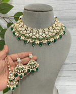 Floral Green Polki Choker Earrings Mangtika Set, Floral Polki Jewelry Set, Indian Polki Jewelry, Celebrity Polki Jewelry Set