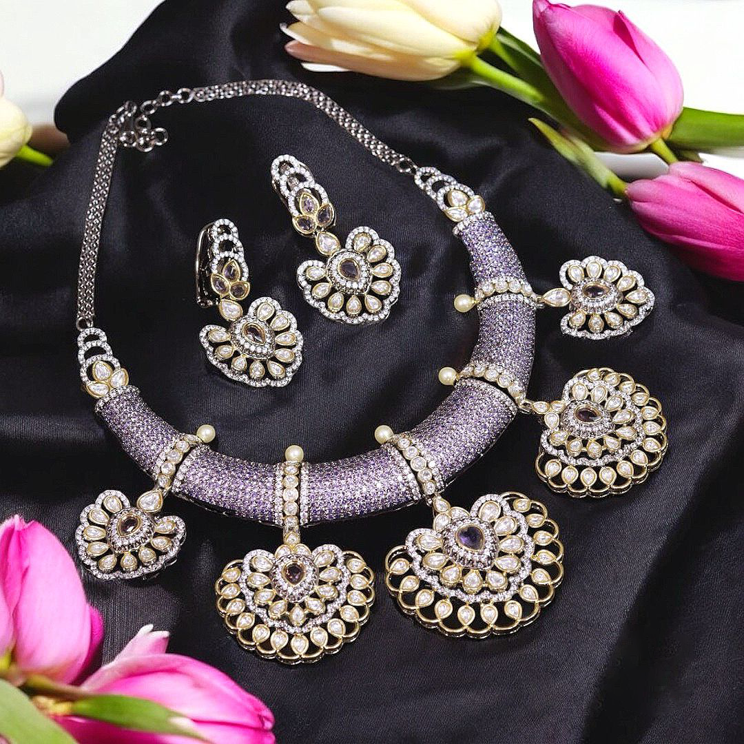 Rajsthani Heart Shaped Choker Earrings Set, Jaipuri Heart Shaped Jewelry, Indian Jewelry Set, Jaipuri Choker Set, Pakistani Choker Set