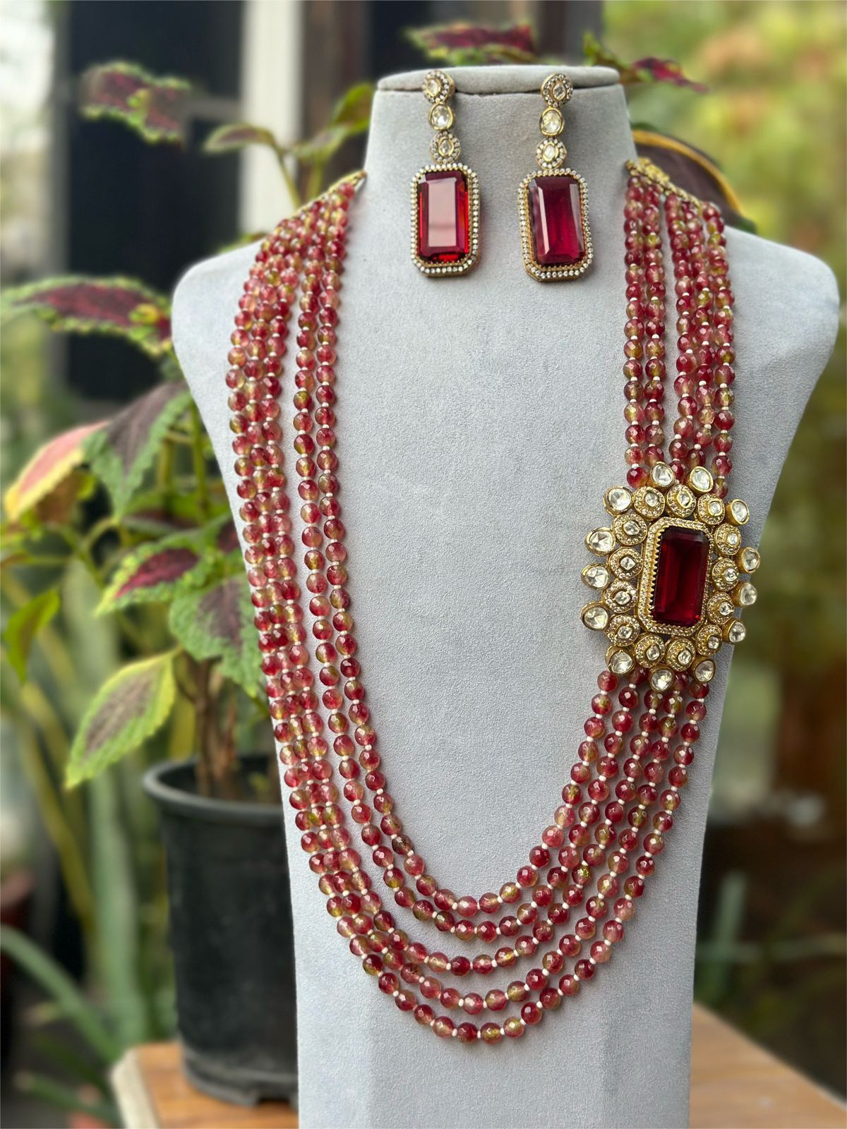Indian Wedding Multi Layer Polki Necklace Earrings Set, Layered Polki Necklace Set, Pakistani Bridal Polki Jewelry, Layer Polki Necklace Set