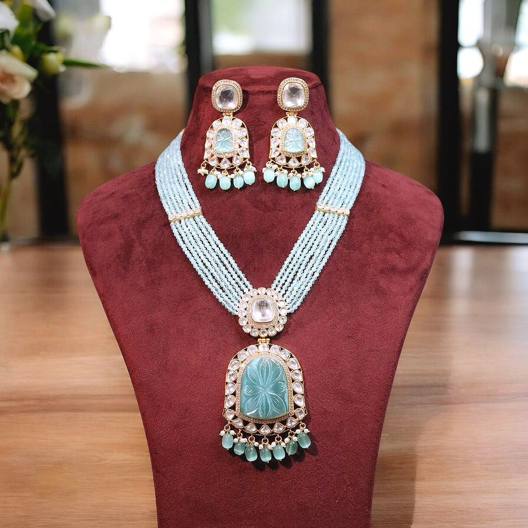 Traditional Polki Stone Necklace Earrings Set, Indian Polki stone Necklace Set, Celebrity Polki jewelry, Bollywood Polki Jewerly, Wedding Jewelry Set