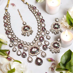 Bollywood Floral Multicolor Polki Necklace Set , Polki Wedding Jewelry, Pakistani Necklace Earrings Mangtika Set