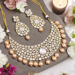 Silver Peach Stone Beaded Polki Choker Set, Bridal Silver Polki Jewelry, Indian Silver Polki Choker Set, Bollywood Polki jewelry Set, Celebrity Polki Jewelry