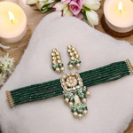 Green Beaded Kundan Choker Jewelry Set, Kundan Jewelry Wedding Accessories, Indian Kundan Choker Set, Pakistani Kundan Jewelry Set