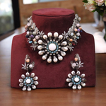 Multicolored Stones Pakistani Necklace Matching Floral Earrings Set, Floral Polki Jewelry, Indian Floral Designed Jewelry Set, Celebrity Inspired Necklace Set, Wedding Jewlery