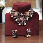 Bollywood Floral Designed Luxe Choker Earrings Set, Celebritties Inspired Floral Choker Jewelry, Floral Jewellery Set, Indian Jewelry Set