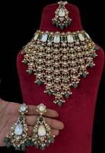 Ethnic Green Beaded Polki Choker Set, Indian Polki Choker Set, Bollywood Necklace Jewelry Set, Bridal Jewerly Set, Pakistani Jewelry Set