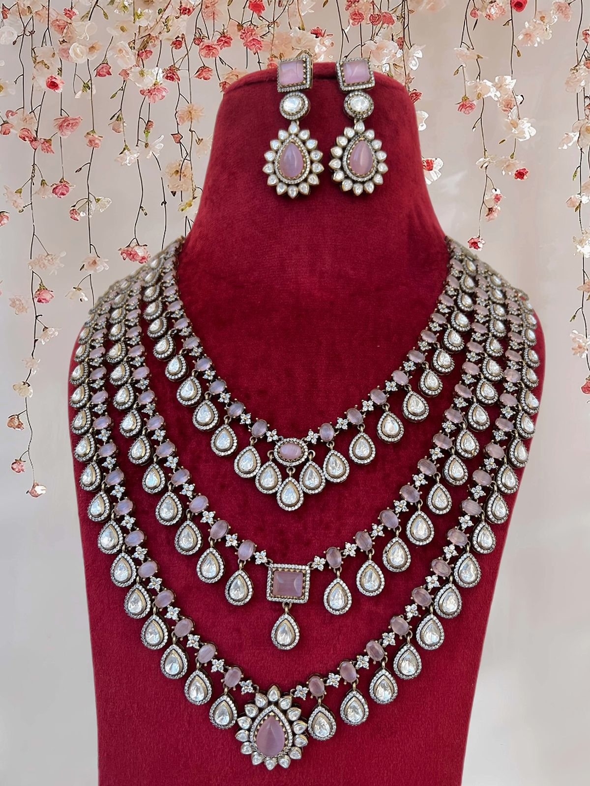 Regal Layered Celebrity Polki Necklace Set, Indian Polki Jewelry Set, Wedding Necklace Set, Paskistani Polki Necklace Set