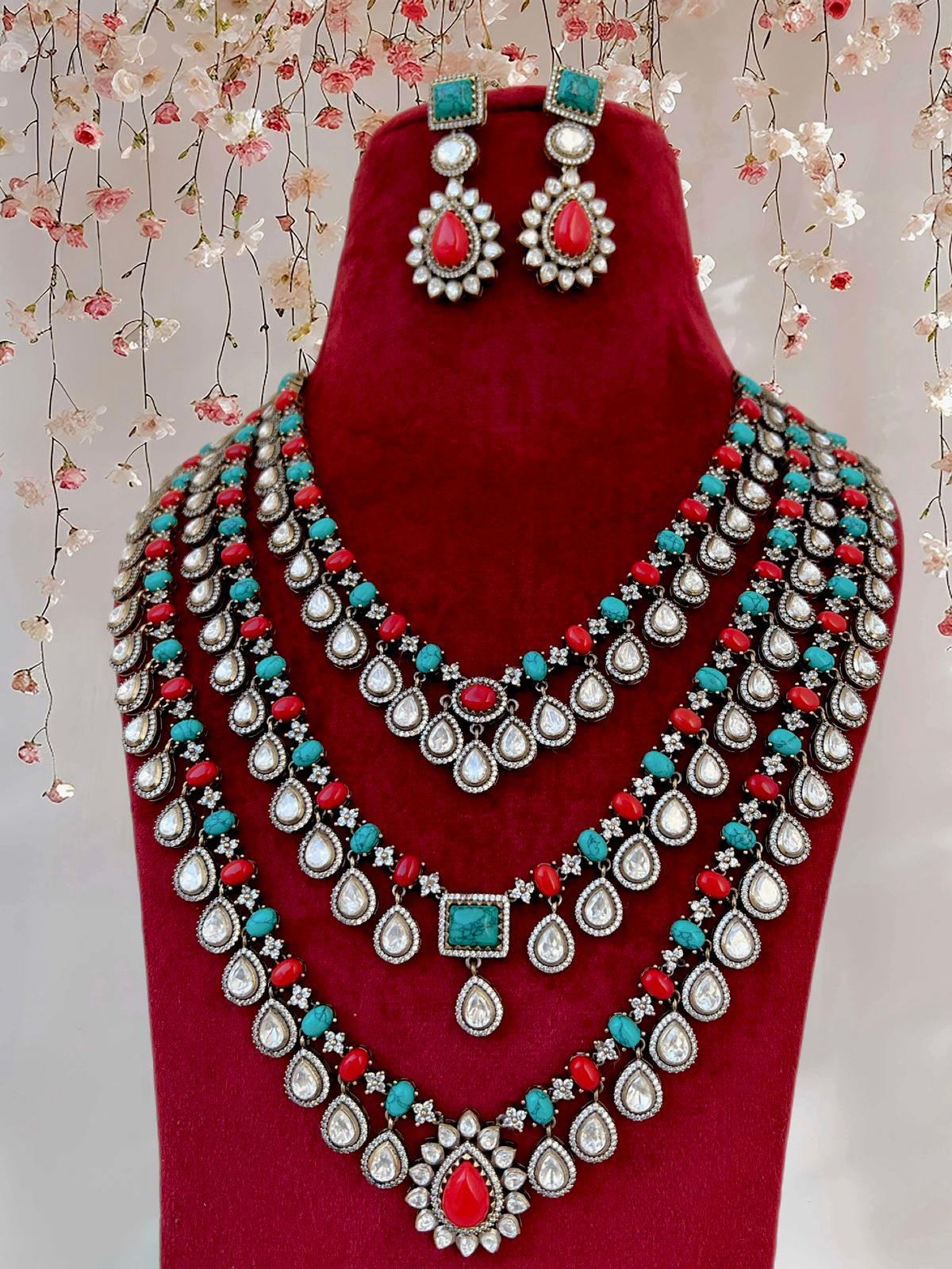 Perfect Three Layer Indian Polki Necklace Set, Pakistani Statement Polki Necklace Set, Polki Indian Jewelry, Celebrity Bridal Jewelry, Wedding Polki Necklace Set
