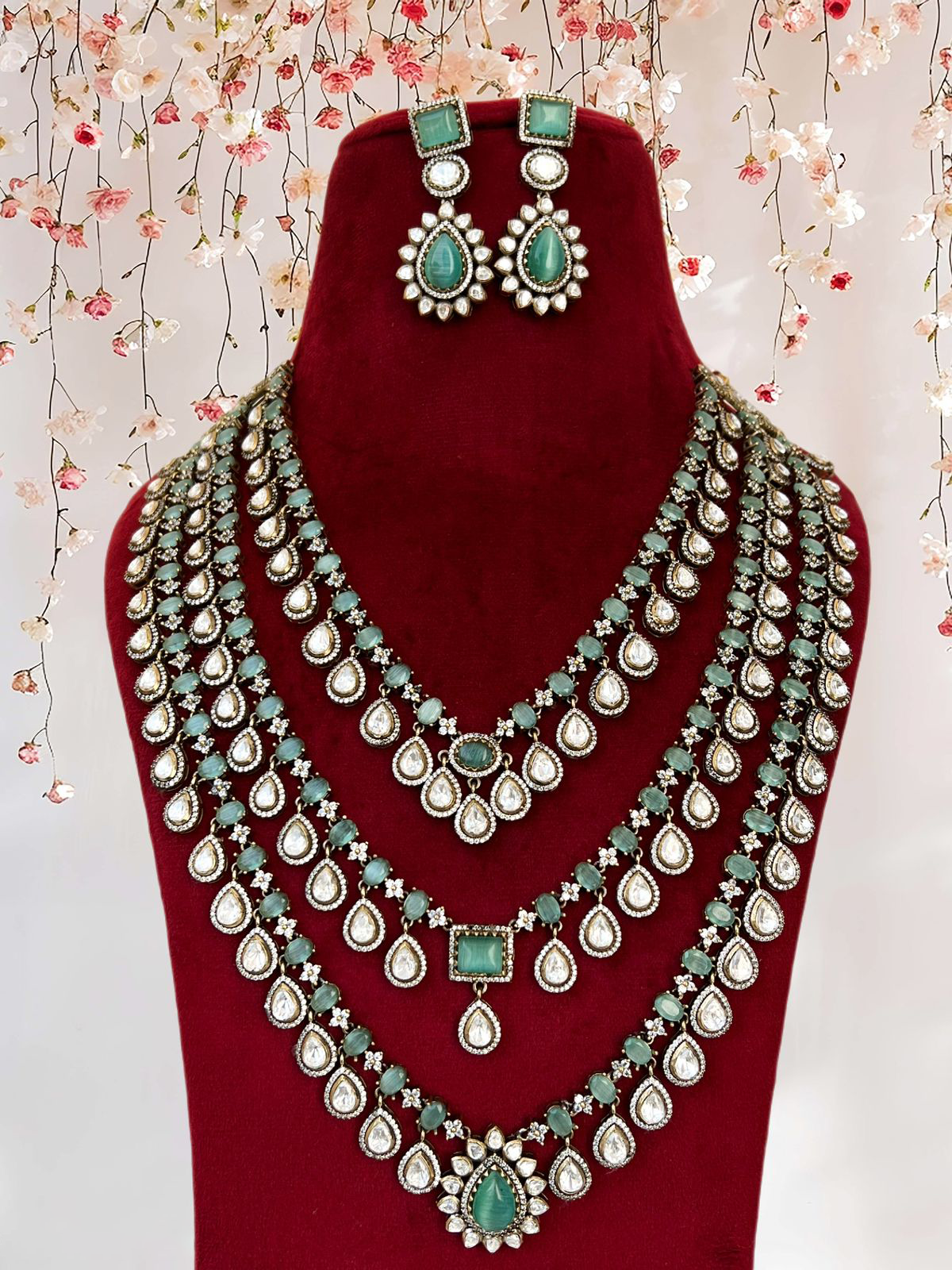 Perfect Three Layer Indian Polki Necklace Set, Pakistani Statement Polki Necklace Set, Polki Indian Jewelry, Celebrity Bridal Jewelry, Wedding Polki Necklace Set