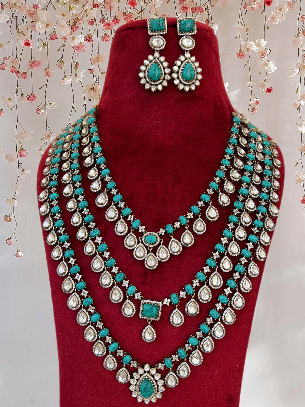 Perfect Three Layer Indian Polki Necklace Set, Pakistani Statement Polki Necklace Set, Polki Indian Jewelry, Celebrity Bridal Jewelry, Wedding Polki Necklace Set
