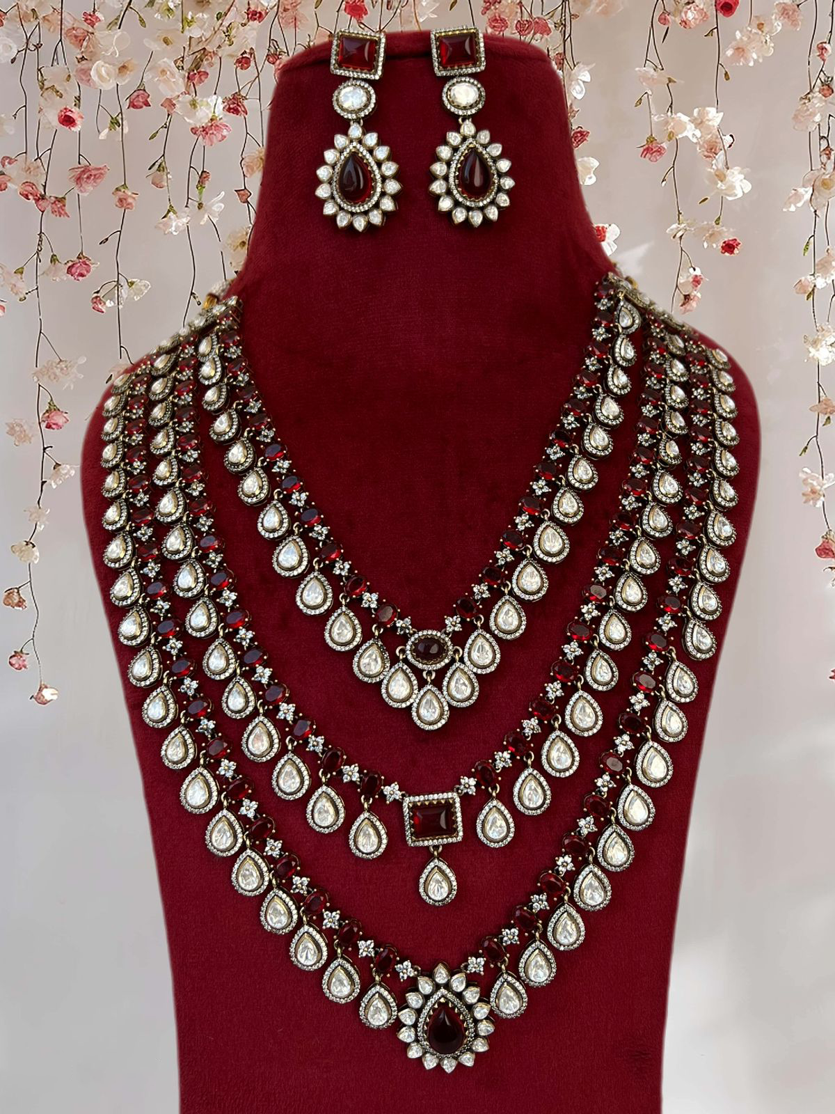 Perfect Three Layer Indian Polki Necklace Set, Pakistani Statement Polki Necklace Set, Polki Indian Jewelry, Celebrity Bridal Jewelry, Wedding Polki Necklace Set