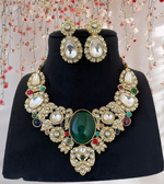 Emerald Multi Gemstone Indian Choker Set, Pakistani Polki Choker Earrings Set, Celebrity Polki Jewelry, Bollywood Polki Jewery Set, Choker Set