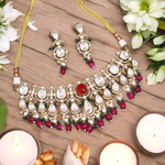 Pakistani Polki Beaded Choker Set, Indian Polki Set, Bollywood Design Polki Jewelry Set, Celebrity Polki Jewelry Set