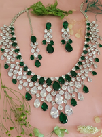 Celebrity Inspired AD Stones Necklace Earrings Maangtika Set, Bollywood Wedding Jewelry, Bollywood Necklace Set, American Diamond Necklace Set, Bollywood Jewelry Set