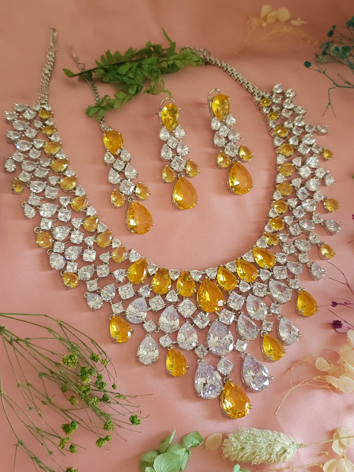 Celebrity Inspired AD Stones Necklace Earrings Maangtika Set, Bollywood Wedding Jewelry, Bollywood Necklace Set, American Diamond Necklace Set, Bollywood Jewelry Set