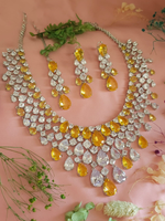 Celebrity Inspired AD Stones Necklace Earrings Maangtika Set, Bollywood Wedding Jewelry, Bollywood Necklace Set, American Diamond Necklace Set, Bollywood Jewelry Set