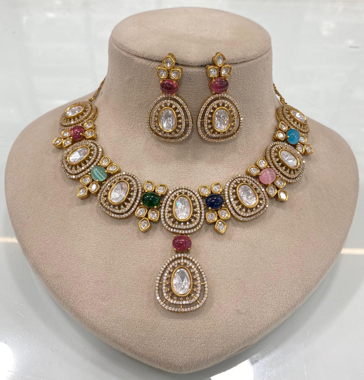 Ethnic Indian Bridal Polki Choker Earrings Set, Pakistani Traditional Polki Choker Set, Indian Polki Jewelry Set, Wedding Bridal Indian Jewelry