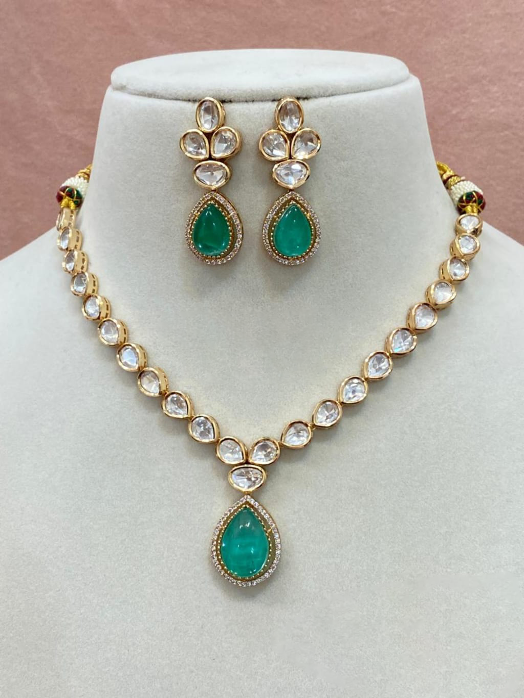 American Diamond Teardrop Statement Necklace Set, Indian CZ Necklace Earrings Set, Bridal AD Jewelry Set, Bollywood Kundan Necklace Set