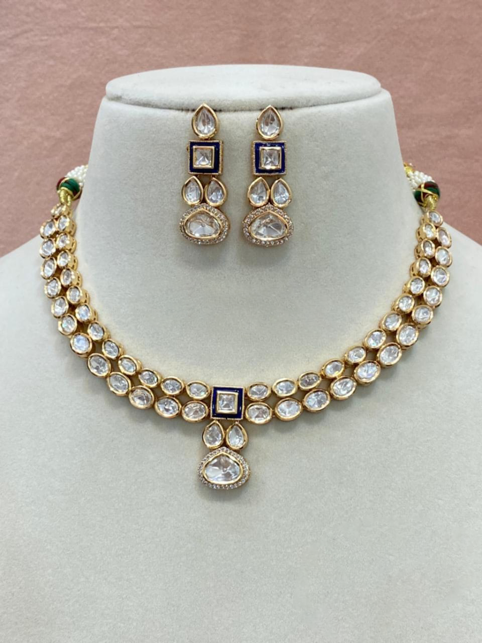 Double Layer Silver AD Indian Necklace Set, Pakistani Bridal CZ Jewelry Set, Wedding Jewelry Set, Silver Indian Necklace Set, Bollywood AD Choker Set