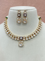 Double Layer Silver AD Indian Necklace Set, Pakistani Bridal CZ Jewelry Set, Wedding Jewelry Set, Silver Indian Necklace Set, Bollywood AD Choker Set