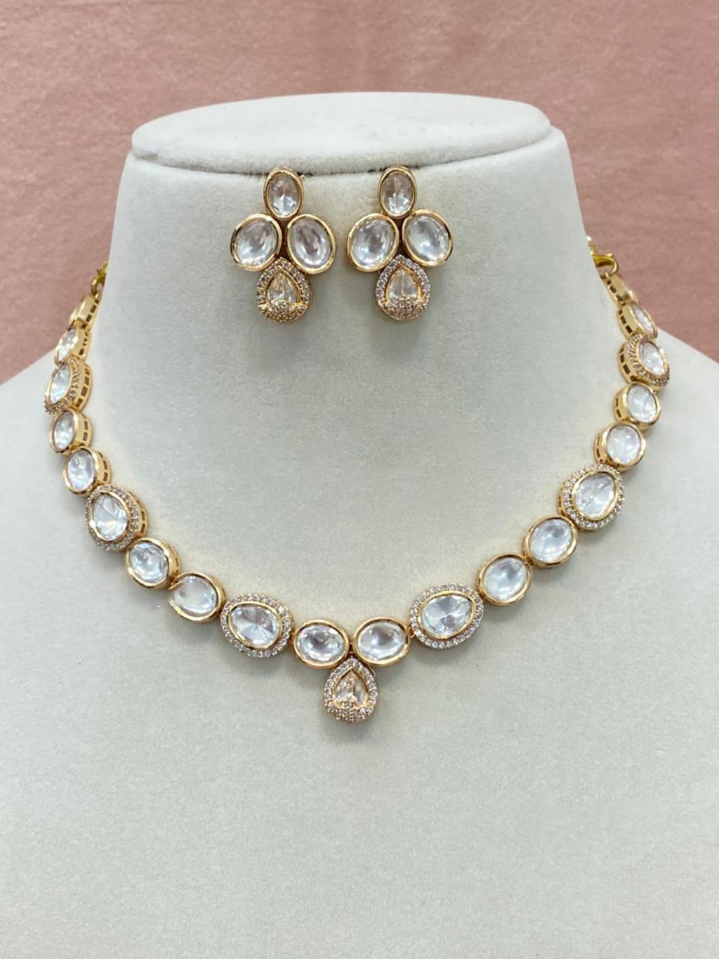 Floral Pakistani AD Silver Necklace Set, Indian CZNecklace Set, Bridal AD Choker Jewelry, Wedding Indian AD Necklace Set, Bollywood Choker AD Set