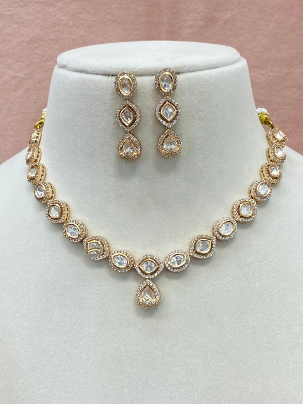 Gold Plated American Diamond Kundan Choker Indian Jewelry, Indian AD Choker Set, Wedding CZ Jewelry, AD Indian Wedding Necklace Set