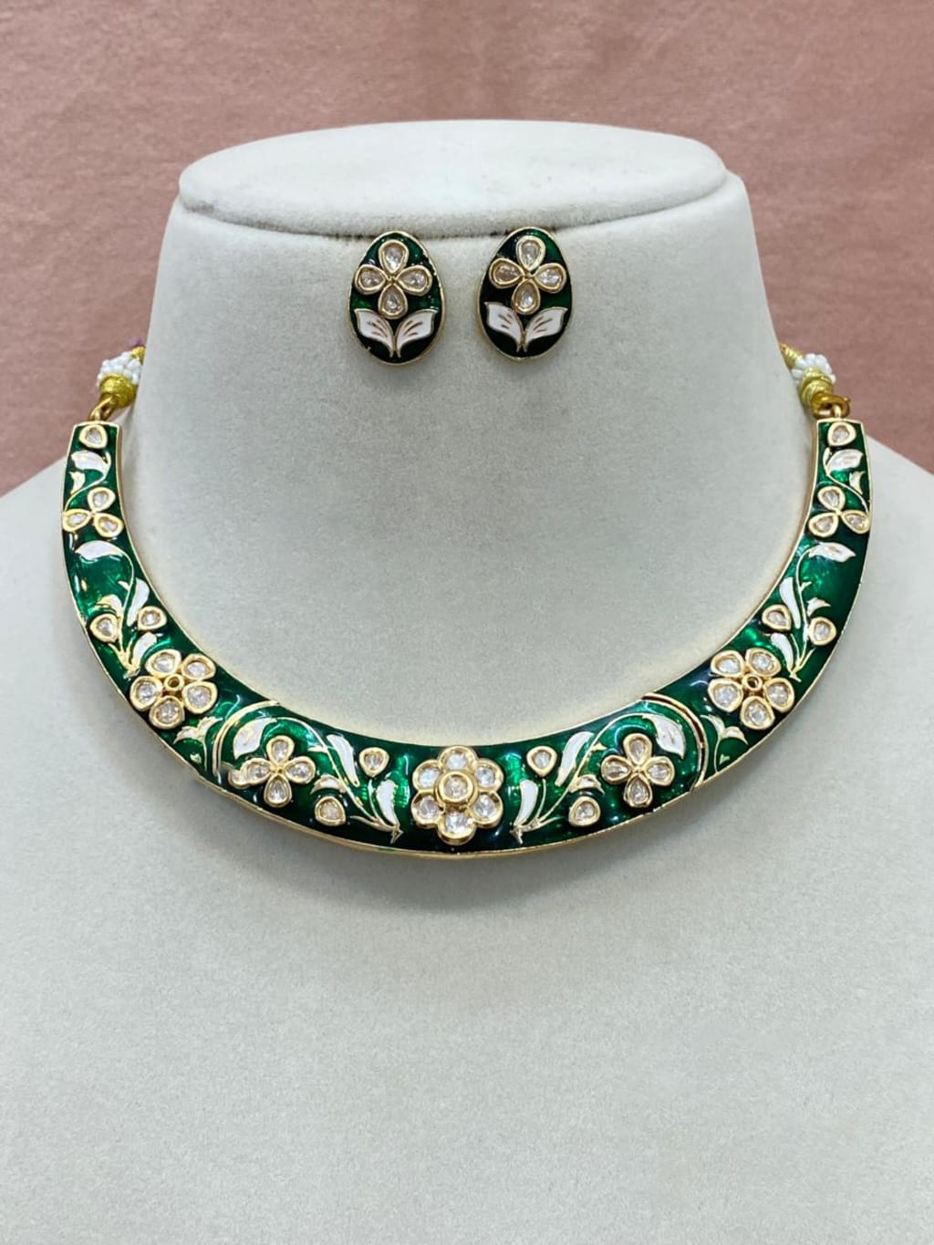 Jaipuri Traditional Bridal Choker Set, Jaipuri Green Jewelry Set, Indian Jewelry Set, Rajsthani Ethnic Choker Set, Jaipuri Floral Jewelry Set