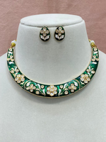 Jaipuri Traditional Bridal Choker Set, Jaipuri Green Jewelry Set, Indian Jewelry Set, Rajsthani Ethnic Choker Set, Jaipuri Floral Jewelry Set
