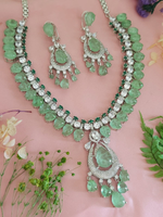 Nargis Fakhri Inspired Mint Polki Necklace Earrings Set, Nargis Fakhri Polki Necklace Set, Nargis Fakhri Jewelry Set, Bollywood Mint Jewelry Set, Celebrity Polki Necklace Set, Nargis Fakhri Designed Jewelry
