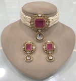 Pakistani Square Polki Choker Earrings Set, Indian Polki Choker Set, Wedding Polki Jewelry Set, Indian Jewelry Set, Bollywood Polki Choker Set, Jaipuri Jewelry Set
