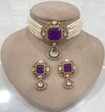 Pakistani Square Polki Choker Earrings Set, Indian Polki Choker Set, Wedding Polki Jewelry Set, Indian Jewelry Set, Bollywood Polki Choker Set, Jaipuri Jewelry Set