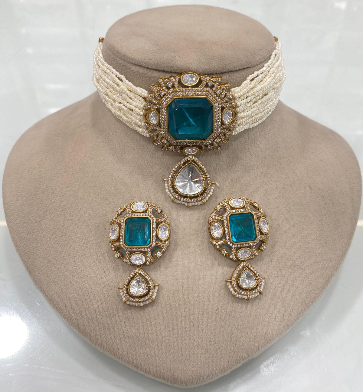 Pakistani Square Polki Choker Earrings Set, Indian Polki Choker Set, Wedding Polki Jewelry Set, Indian Jewelry Set, Bollywood Polki Choker Set, Jaipuri Jewelry Set