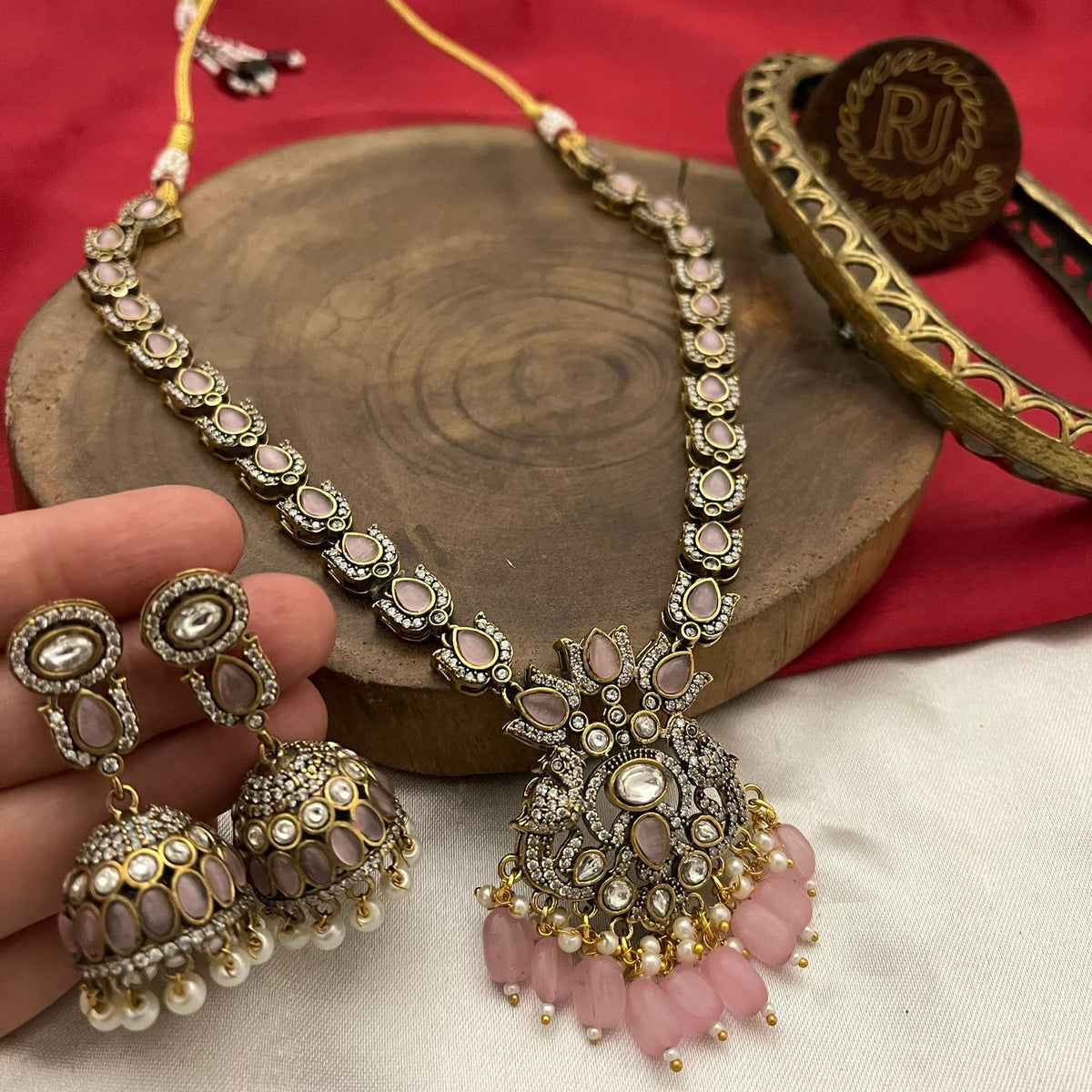 Wedding Jaipuri Floral Necklace Earrings Set, Indian Traditional Jewelry Set, Rajsthani Necklace Set