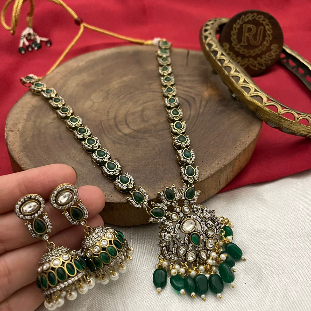 Wedding Jaipuri Floral Necklace Earrings Set, Indian Traditional Jewelry Set, Rajsthani Necklace Set