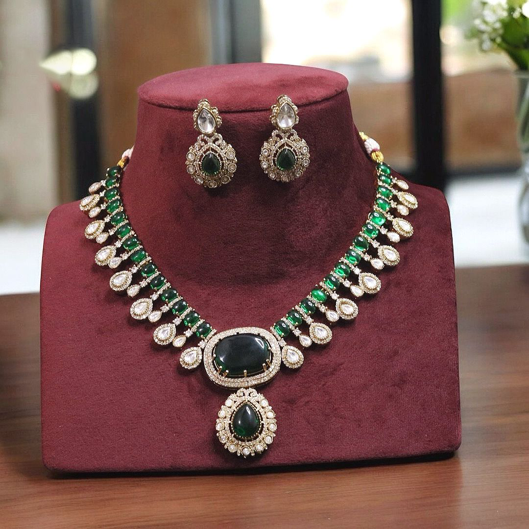 Rajsthani Teardrop Polki Necklace Earrings Set, Jaipuri Polki Indian Jewelry, Celebrity Polki Necklace Set, Traditional Polki Jewelry Set, Bollywood Polki Jewelry Set