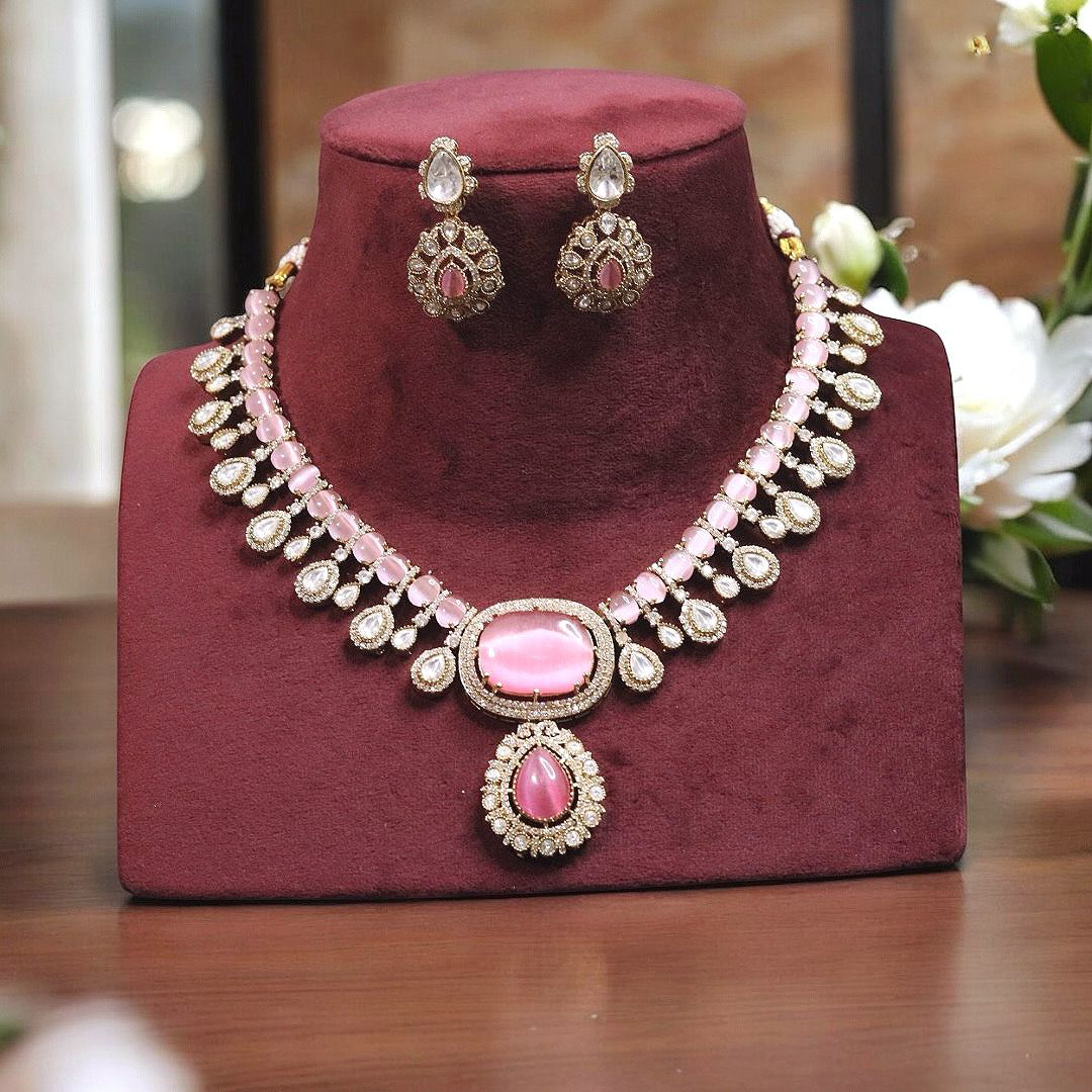 Rajsthani Teardrop Polki Necklace Earrings Set, Jaipuri Polki Indian Jewelry, Celebrity Polki Necklace Set, Traditional Polki Jewelry Set, Bollywood Polki Jewelry Set