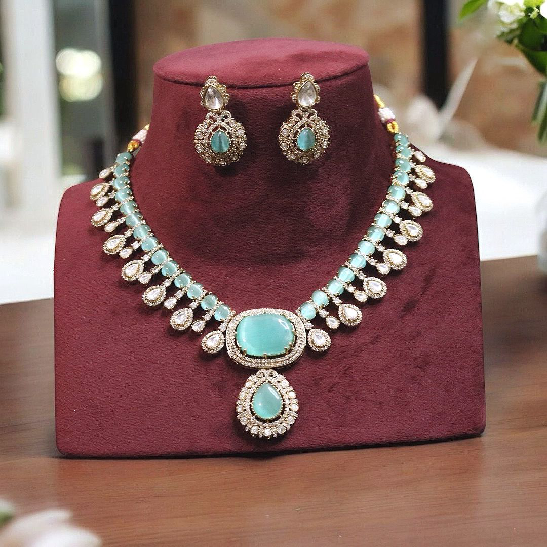 Rajsthani Teardrop Polki Necklace Earrings Set, Jaipuri Polki Indian Jewelry, Celebrity Polki Necklace Set, Traditional Polki Jewelry Set, Bollywood Polki Jewelry Set