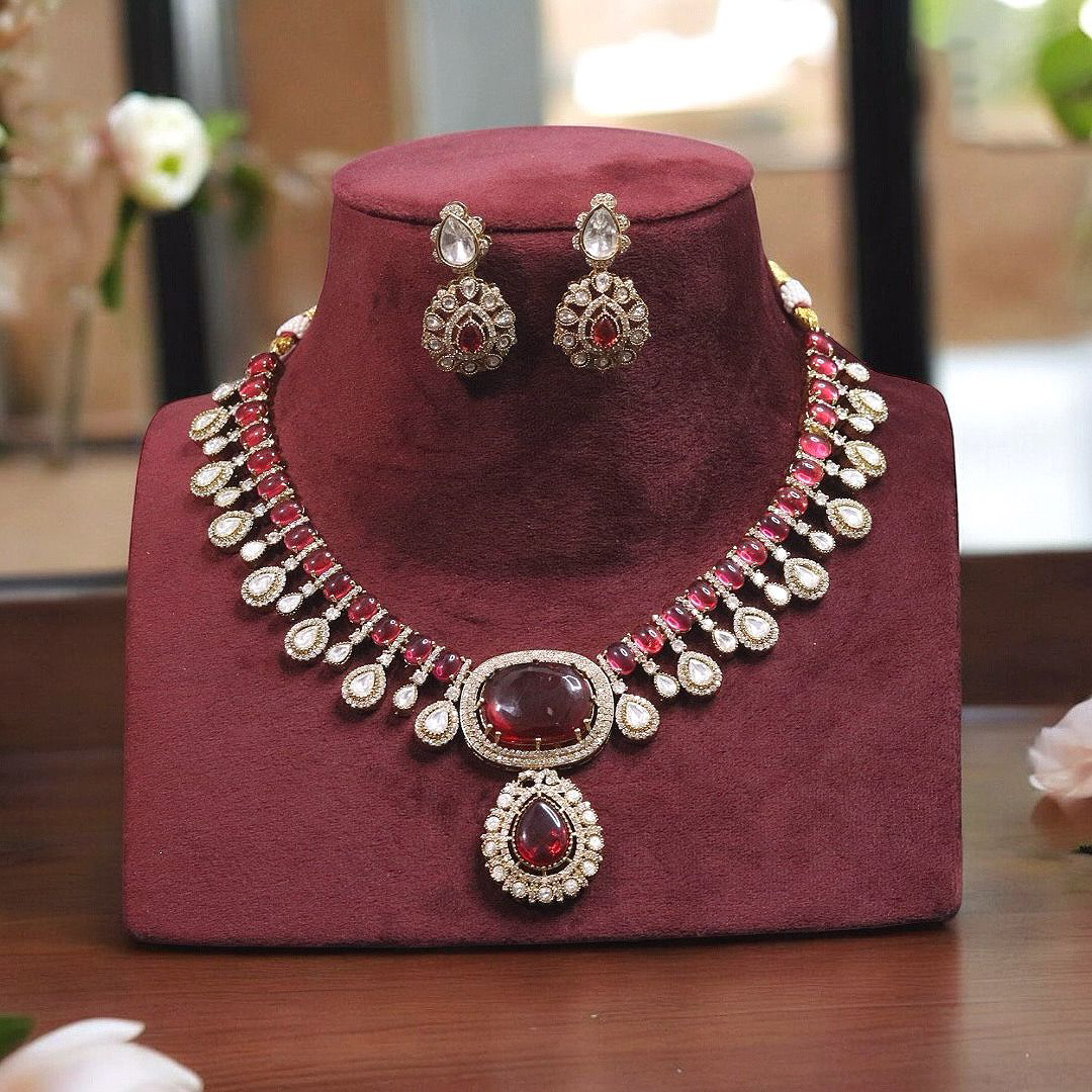 Rajsthani Teardrop Polki Necklace Earrings Set, Jaipuri Polki Indian Jewelry, Celebrity Polki Necklace Set, Traditional Polki Jewelry Set, Bollywood Polki Jewelry Set