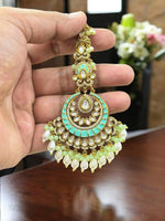 Turquoise & Gold Plated Kundan Maang Tikka with Pearls | Bridal & Festive Hair Jewelry