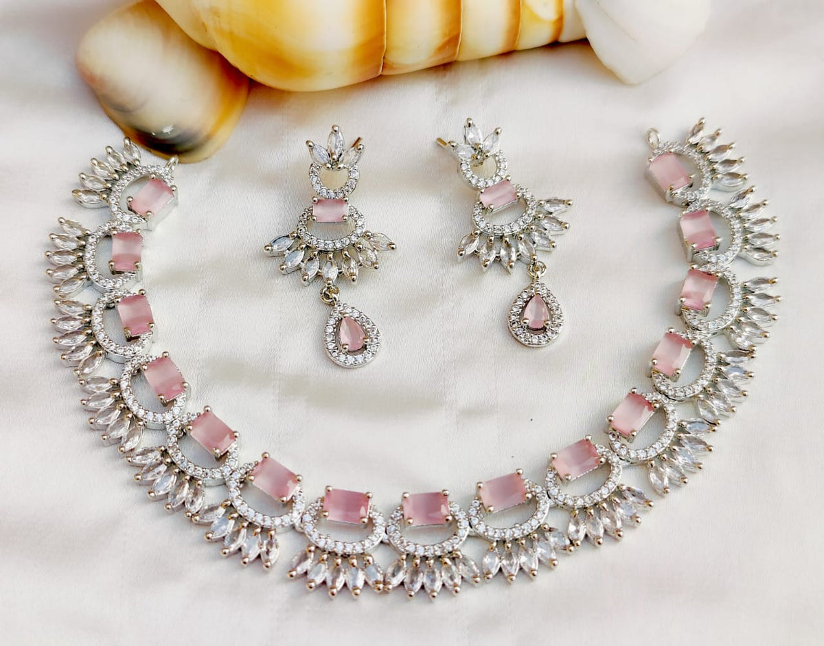 Luxury Emerald Green CZ Choker Necklace Set with Marquise Diamond Accents Bridal & Festive Wear