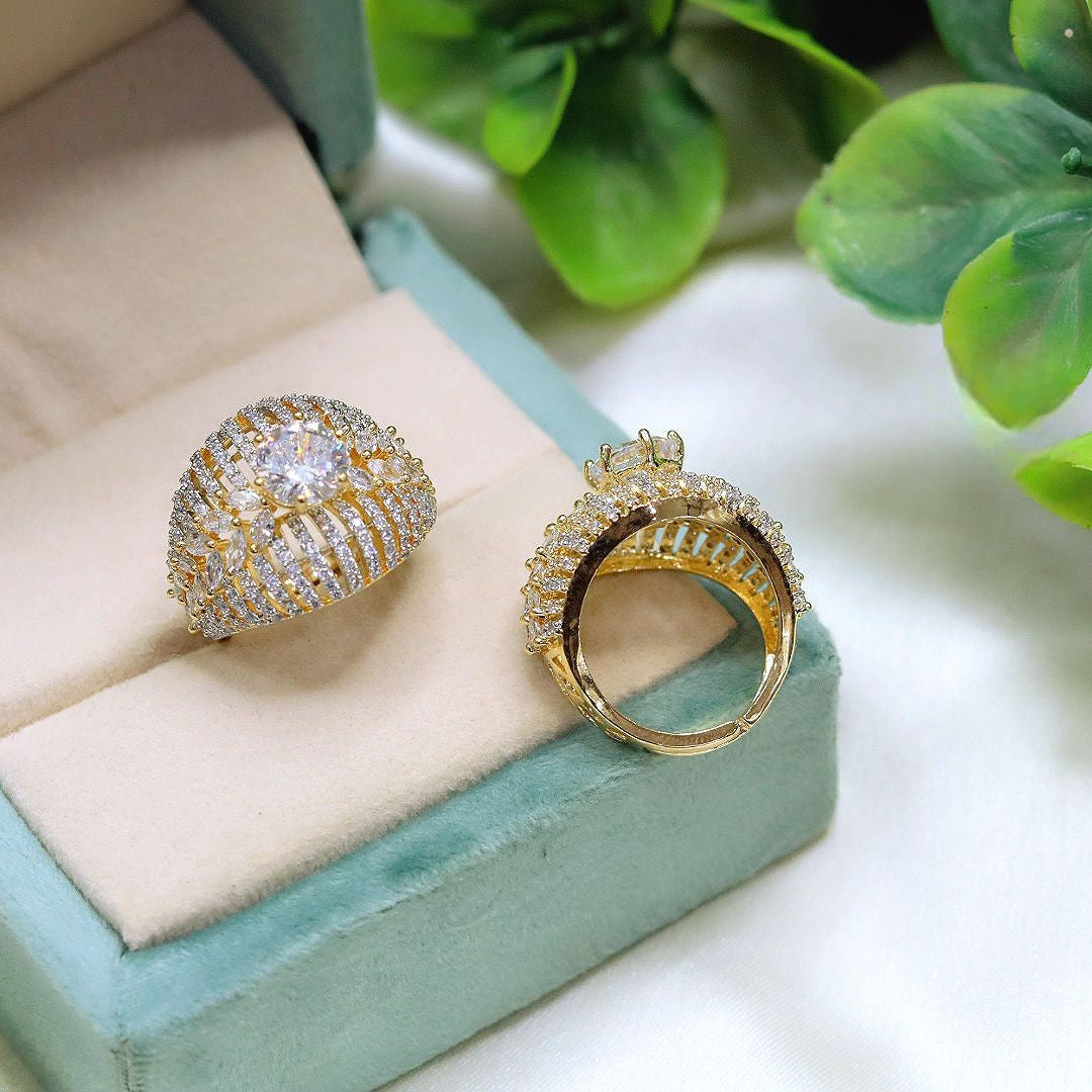 Royal Sparkling Zircon Silver-Plated Bridal Ring Set Designer Statement Jewelry for Weddings & Parties