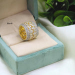 Gold-Plated Wide Band CZ Ring with Marquise & Round Stones – Statement Bridal Ring