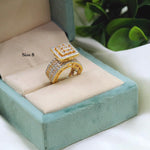 Gold-Plated Square Cluster CZ Ring – Bold Statement Band for Weddings & Parties