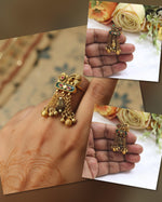 Gold-Toned Meenakari Dangle Ring | Indian Jewellery | Pearl & Ghungroo Beads Design | Premium Meenakari Indian Ring Set